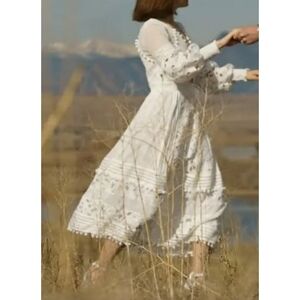 White Embroidered Boho Maxi Wedding Dress